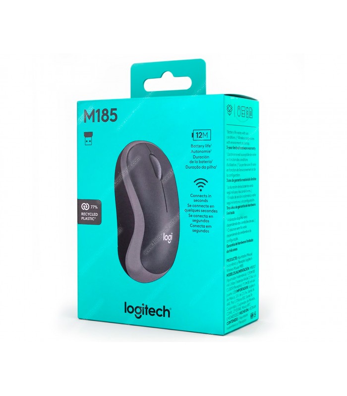 MOUSE LOGITECH M185 INALÁMBRICO GRIS /OPTICO/USB-A/3BOTONES/1000DPI/12M BATT/10m/2D RUEDA MECANICO/1XAAA/ 910-002225