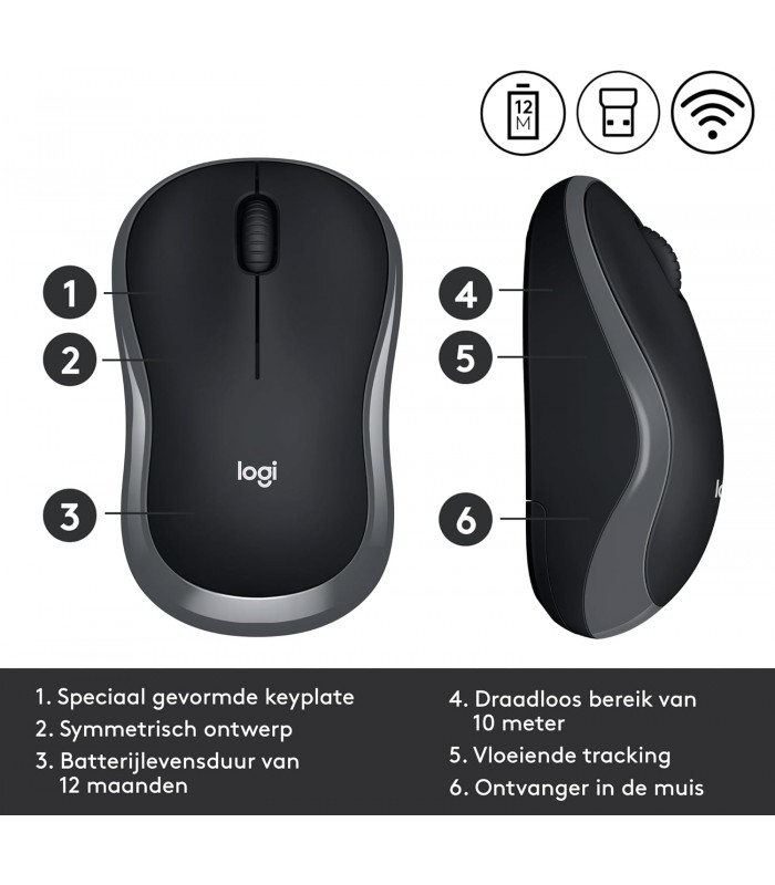MOUSE LOGITECH M185 INALÁMBRICO GRIS /OPTICO/USB-A/3BOTONES/1000DPI/12M BATT/10m/2D RUEDA MECANICO/1XAAA/ 910-002225