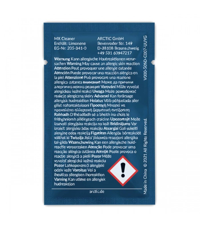 TOALLITA ARCTIC MX CLEANER PARA COMPUESTOS TÉRMICOS 115X115X1MM ACTCP00033A ORIG.