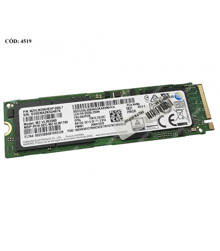 SSD SAMSUNG MZ-VLW2560 PM961 256GB NVMe PCIe GEN3 X4 M.2 2280 /OPAL/V-NAND TLC / TBW 150 / 2800-1100MB/s RW / 00UP436 (DS)