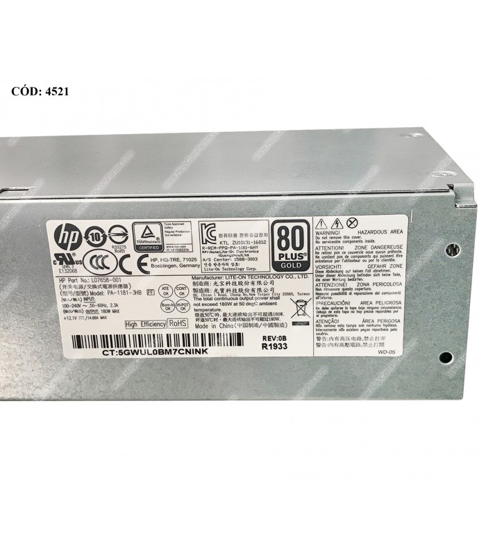 PSU HP 180W 80 PLUS GOLD/ ProDesk 280 G3 /400 G5 G6 /280 G4 G5 G6/ 600 G3 /Slimline 290/ SERIES SFF/ L17839-001 ORIG. (DS)