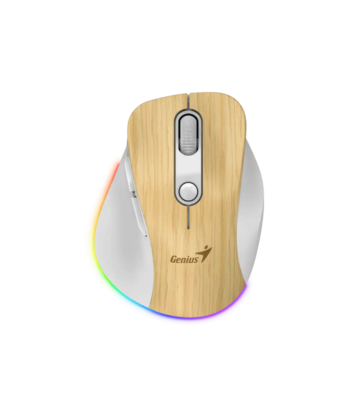 MOUSE GENIUS ERGO 9000S PRO INALÁMBRICO MADERA /RF 2.4GHz+BT 5.3/OPTICO/USB-A/RGB 7C/6BOTONES/2400DPI/10m/BATT USB-C/SILEN/ERGO.