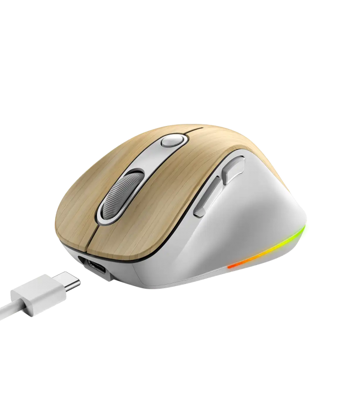 MOUSE GENIUS ERGO 9000S PRO INALÁMBRICO MADERA /RF 2.4GHz+BT 5.3/OPTICO/USB-A/RGB 7C/6BOTONES/2400DPI/10m/BATT USB-C/SILEN/ERGO.
