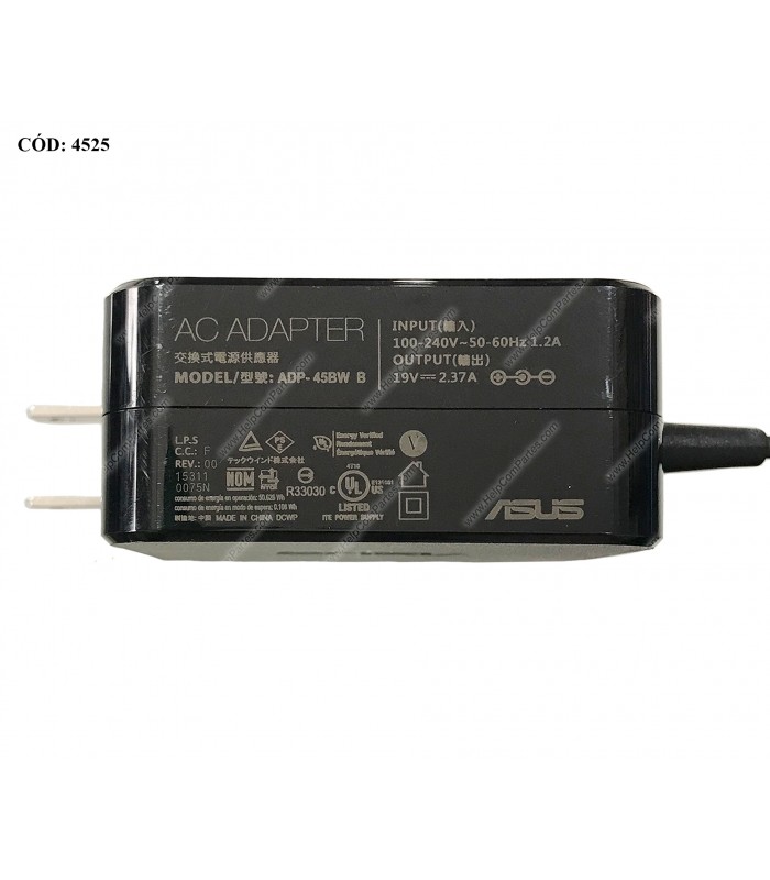 CARGADOR ASUS 19V---2.37A 45W PIN 5.5*2.5MM 100-240V~ US 50-60Hz 2PRONG TIPO A 0A001-00231200 ORIG. (DS)