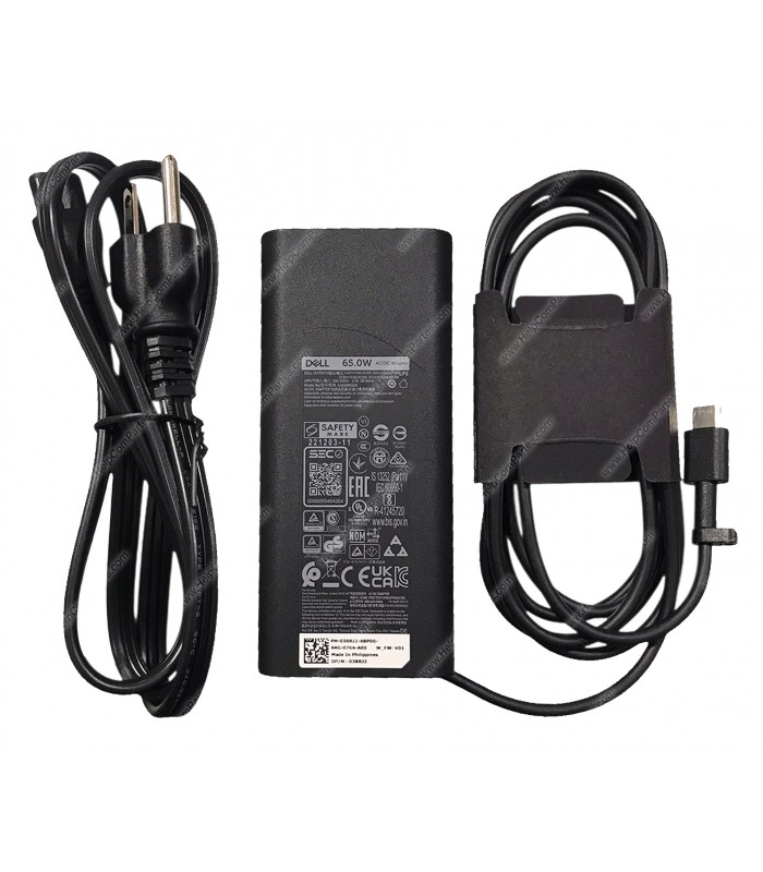 CARGADOR DELL USB-C 65.0W 20.0V---3.25A /15.0V---3.0A /9.0V---3.0A /5.0V---3.0A 15.0W 100V-240V~ 50-60Hz US 3PRONG 450-BCXL ORIG