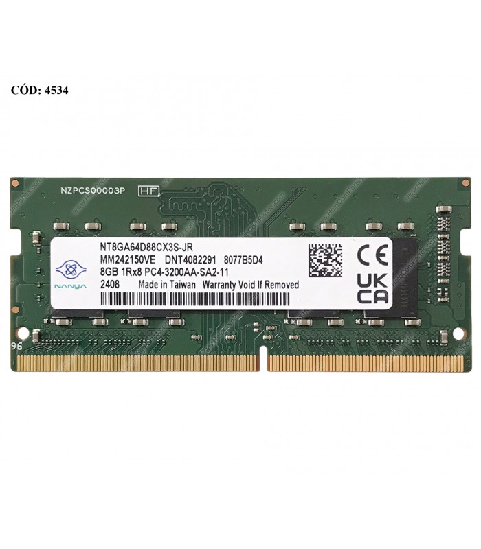 MEMORIA NANYA 8GB DDR4 3200MHZ SODIMM Non-ECC 1.2V CL22 260PIN NT8GA64D88CX3S-JR L83673-005 ORIG.