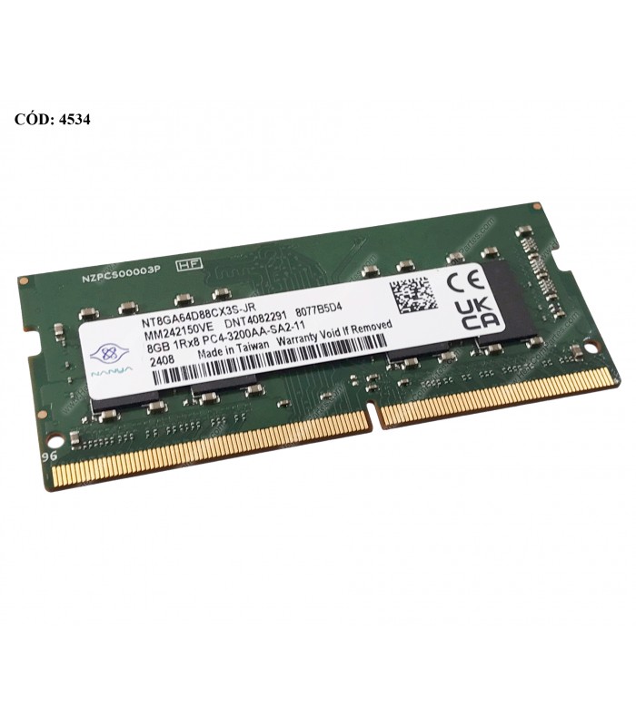 MEMORIA NANYA 8GB DDR4 3200MHZ SODIMM Non-ECC 1.2V CL22 260PIN NT8GA64D88CX3S-JR L83673-005 ORIG.