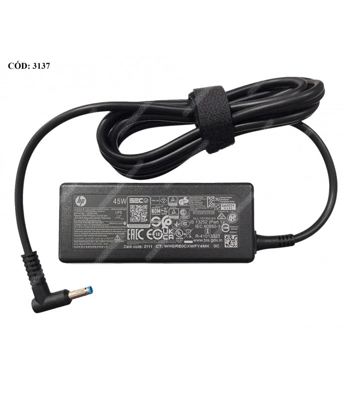 CARGADOR HP 19.5V---2.31A 45W PIN 4.5*3.0 100-240V~ 50-60Hz US 3PRONG PUNTA AZUL SIN CABLE DE PODER L25296-002 ORIG..