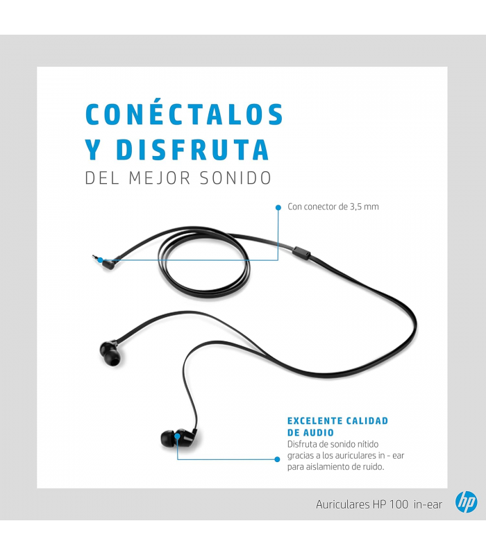 AURICULARES HP 100 ALAMBRICO JACK 3.5mm X1 STEREO NEGRO (MOBIL) 1.24M 1KF54A6 924781-001 ORIG.