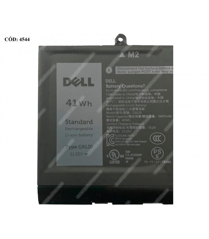 BATERIA DELL 11.25V---41WH 3C G91J0/ INSP. 15 3510 3511 3515 3520 3521 3525 3530 3535 14 5410 7420 SERIES 0PG8YJ BK ORIG. (SN)
