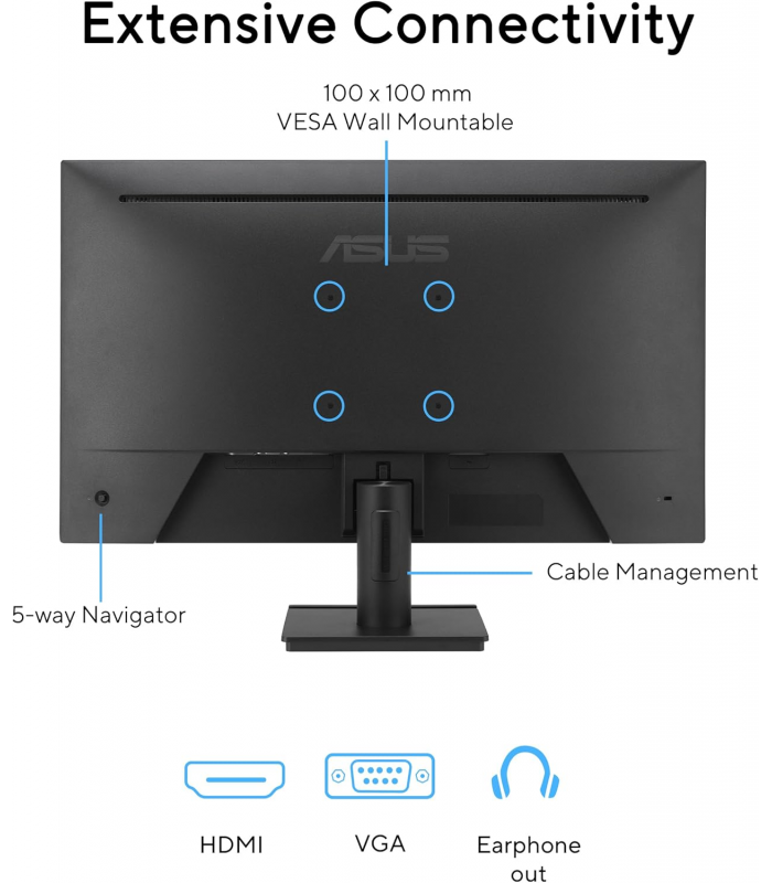 MONITOR ASUS VA279HG 27"FHD 1920x1080 120Hz IPS/350N/1ms/16.7M/99%sRGB/INCLI+ALT/1X HDMI/1X VGA/BK 1Y