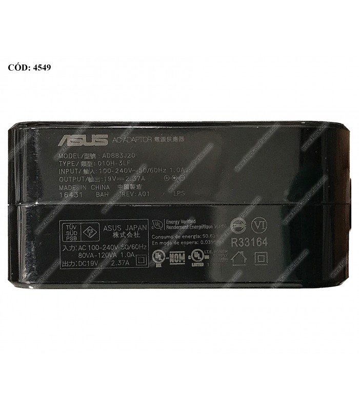 CARGADOR ASUS 19V---2.37A 45W PIN 4.0*1.35MM 100-240V~ US 50-60Hz 2PRONG TIPO A 0A001-00233300 ORIG. (DS)