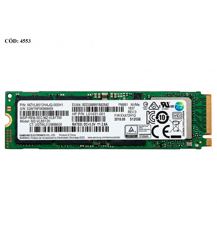 SSD SAMSUNG MZ-VLB5120 PM981 512GB NVMe PCIe GEN3 X4 M.2 2280 /OPAL/TLC 3D-NAND/ TBW 300 / 3500-2900MB/s RW / 00UP490 (DS)