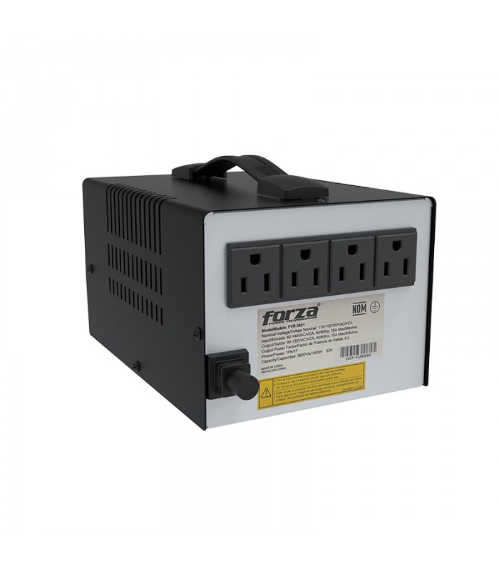 REGULADOR FORZA FVR-3601 3600VA/1800W, BLACK 110V/115V/120V 50/60Hz 13.04A 4TOMAS/LCD