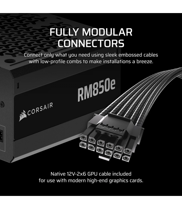 FUENTE DE PODER CORSAIR RM850e 850W MOD/ GOLD/ATX 24X1 (3.1/EPS 4+4X2)12+4 X1/PCI-E 6+2 X2 GEN5.1/SATAX6/MOL.X2/CP-9020296-NA