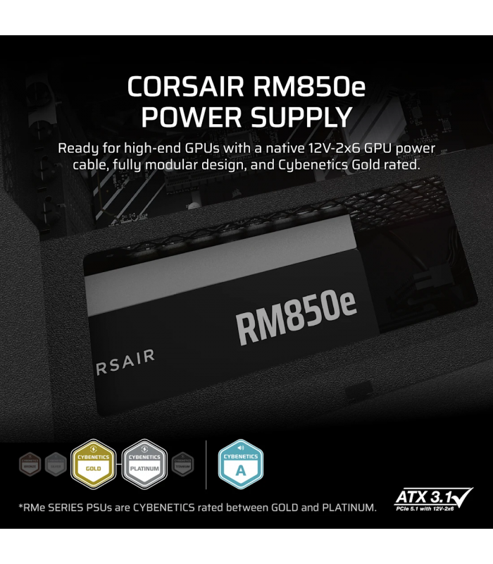 FUENTE DE PODER CORSAIR RM850e 850W MOD/ GOLD/ATX 24X1 (3.1/EPS 4+4X2)12+4 X1/PCI-E 6+2 X2 GEN5.1/SATAX6/MOL.X2/CP-9020296-NA