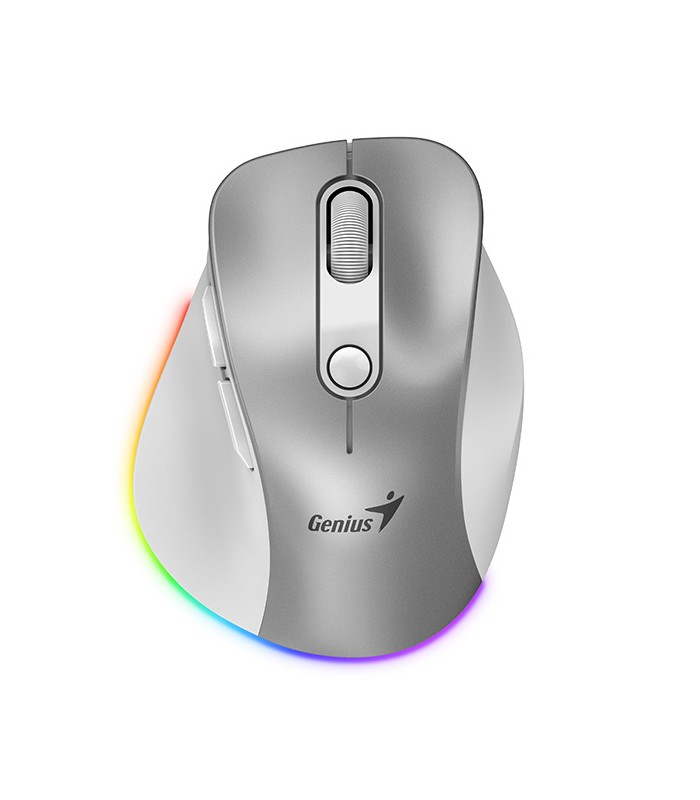 MOUSE GENIUS ERGO 9000S PRO INALÁMBRICO SLVR /RF 2.4GHz+BT 5.3/OPTICO/USB-A/RGB 7C/6BOTONES/2400DPI/10m/BATT USB-C/SILEN/ERGO.