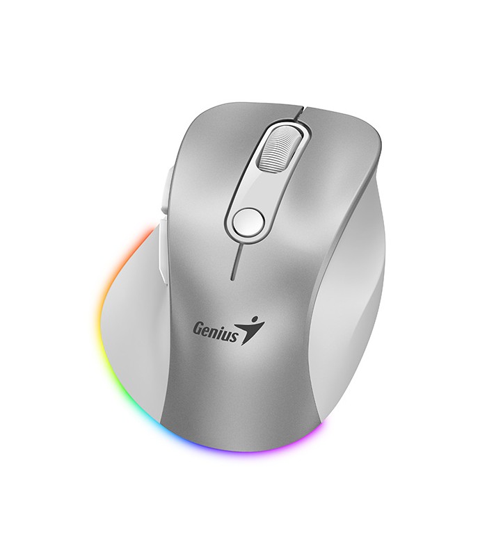 MOUSE GENIUS ERGO 9000S PRO INALÁMBRICO SLVR /RF 2.4GHz+BT 5.3/OPTICO/USB-A/RGB 7C/6BOTONES/2400DPI/10m/BATT USB-C/SILEN/ERGO.