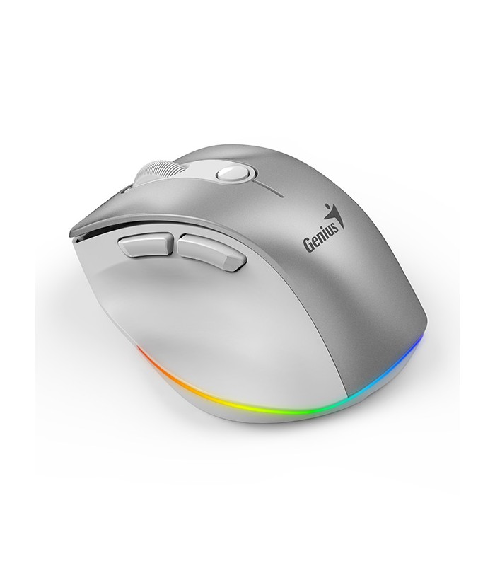 MOUSE GENIUS ERGO 9000S PRO INALÁMBRICO SLVR /RF 2.4GHz+BT 5.3/OPTICO/USB-A/RGB 7C/6BOTONES/2400DPI/10m/BATT USB-C/SILEN/ERGO.