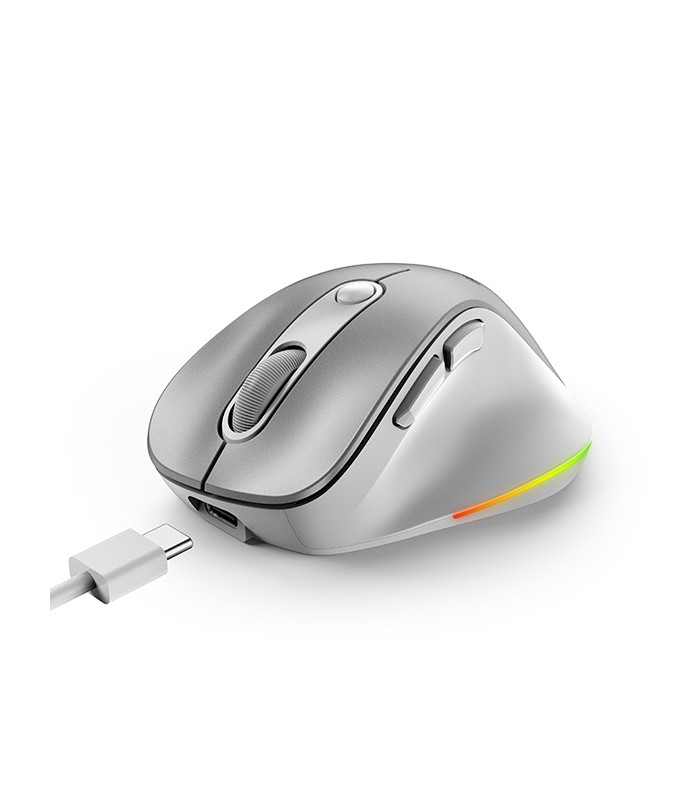 MOUSE GENIUS ERGO 9000S PRO INALÁMBRICO SLVR /RF 2.4GHz+BT 5.3/OPTICO/USB-A/RGB 7C/6BOTONES/2400DPI/10m/BATT USB-C/SILEN/ERGO.