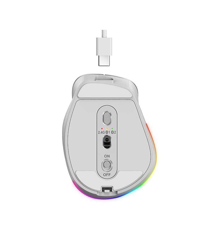 MOUSE GENIUS ERGO 9000S PRO INALÁMBRICO SLVR /RF 2.4GHz+BT 5.3/OPTICO/USB-A/RGB 7C/6BOTONES/2400DPI/10m/BATT USB-C/SILEN/ERGO.