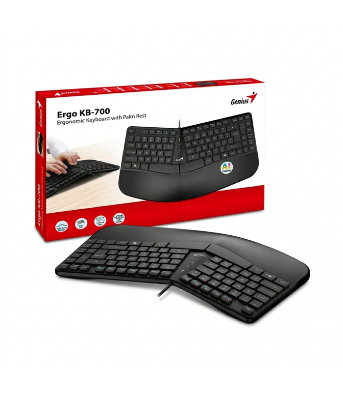 TECLADO GENIUS ERGO KB-700 USB-A ALAMBRICO/ERGONOMICO DIVIDIDO/ PALM REST/1.5M NEGRO ESPAÑOL PC