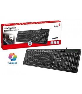 TECLADO GENIUS SLIMSTAR 820 USB-A ALAMBRICO / ILUMINATED / NEGRO / AI COP / FN 12 / ANTIGHOST  / 1.8M / SP