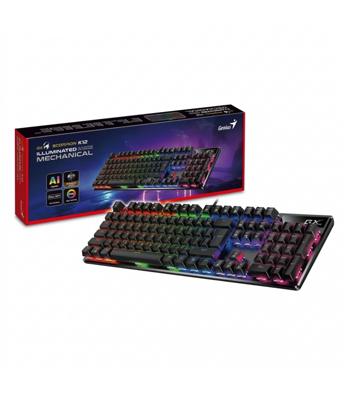 TECLADO GENIUS SCORPION K12 USB-A ALAMBRICO/ NEGRO/ RGB 7C/ GAMING/AI COP/FN 12/S-MECAN/ANTIGHOST/SRD/ 1.8M/SP