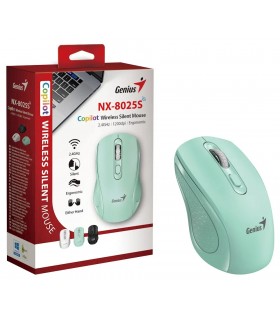 MOUSE GENIUS NX-8025S INALÁMBRICO AGUAMARINA/RF 2.4GHz/OPTICO/USB-A/4BOTONES AI/1200DPI/10m/1XAA/SILEN/ERGO.