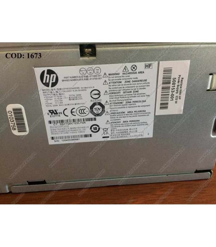 PSU HP 320W 80 PLUS GOLD/ HP Pro 6000 6200 6300 Elite 8000 8100 8200 8300 SERIES MT/ PFC 503377-001 611484-001 ORIG.