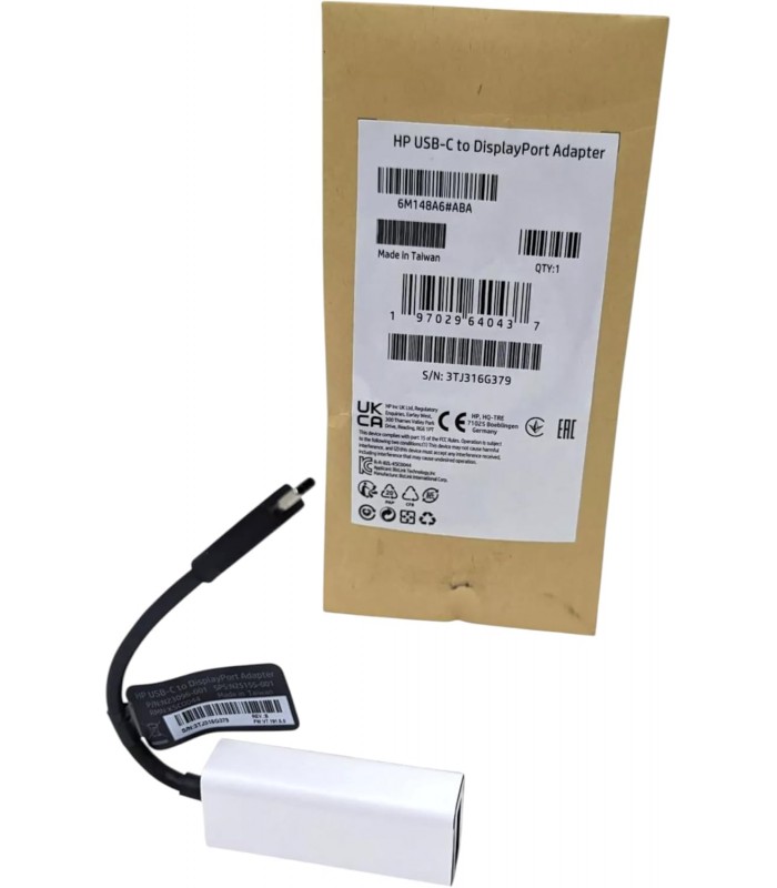 ADAPTADOR HP USB-C A DP DISPLAYPORT 4K 30Hz 18CM BLK 6M148A6ABA ORIG.
