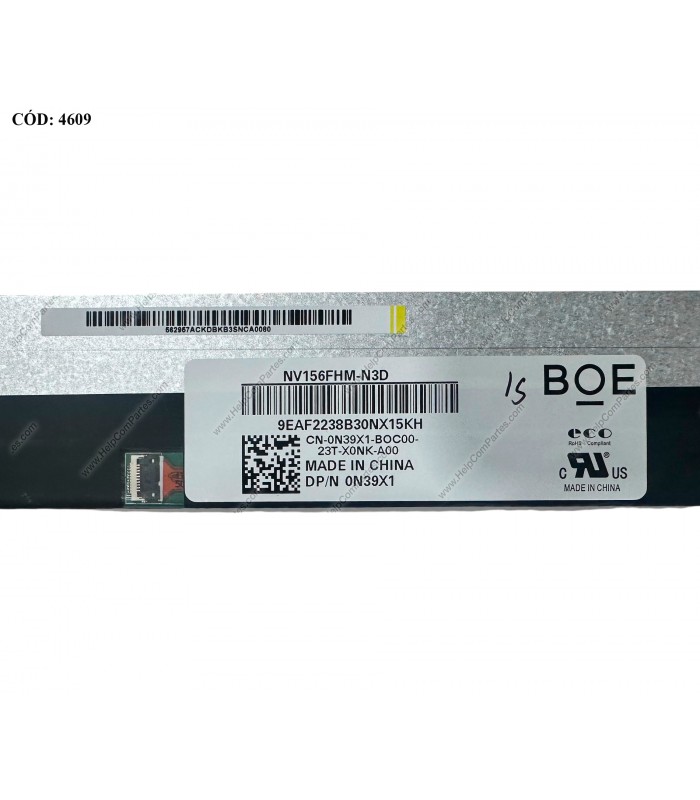 DISPLAY 15.6" 30PIN WLED SLIM FHD (1920x1080) NARROW MATTE 60HZ IPS N-TS eDP VC.D PCBA FLAT 2CM NO BRACKETS 0N39X1 ORIG. (DS)