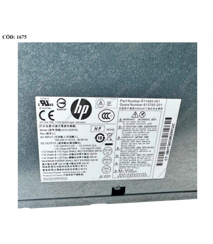 PSU HP 320W 80 PLUS GOLD/ HP Pro 6000 6200 6300 Elite 8000 8100 8200 8300 SERIES MT/ 503377-001 611484-001 PFC (DS)