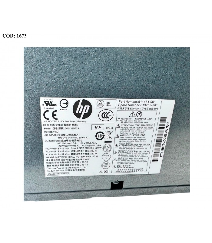 PSU HP 320W 80 PLUS GOLD/ HP Pro 6000 6200 6300 Elite 8000 8100 8200 8300 SERIES MT/ PFC 503377-001 611484-001 ORIG.