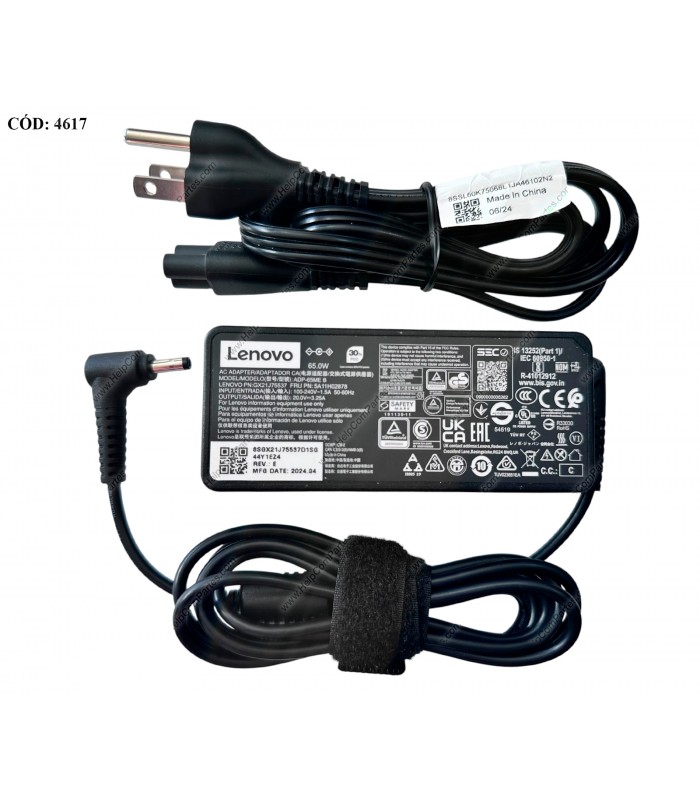 CARGADOR LENOVO 20V---3.25A 65W PIN 4.0*1.7MM 100-240V~ US 50-60Hz 3PRONG 5A11H02878 ORIG. (SN)