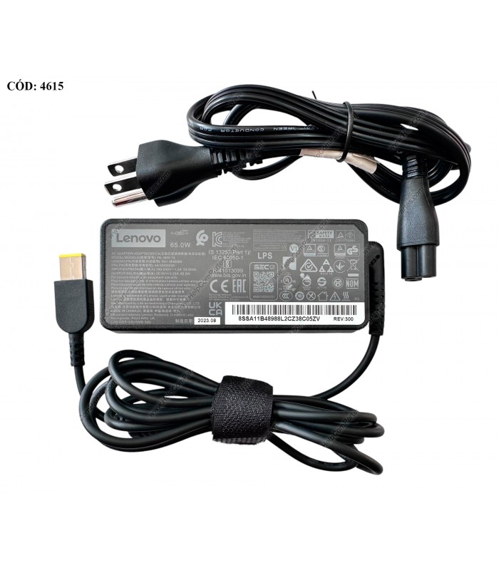 CARGADOR LENOVO 20V---3.25A 65W USB-SQUARE SLIM 100-240V~ US 50-60Hz 3PRONG 5A10V03250 ORIG.(DS)