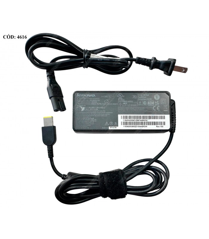 CARGADOR LENOVO 20V---3.25A 65W USB-SQUARE SLIM 100-240V~ US 50-60Hz 2PRONG 45N0478 ORIG.(DS)