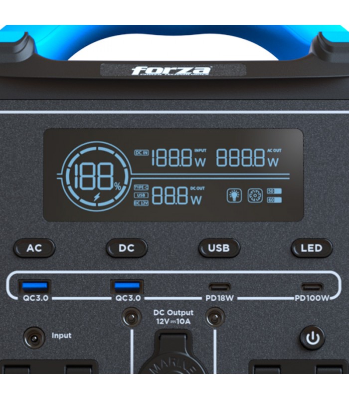 POWER BANK FORZA TITAN FPP-T700 PORTABLE 700W-2AC /120V AC, 110V*2, USB-A QC/3.0*1,USB-A 5V/2.4A*1 USB-C PD 65W*1,2H, 3000CICLO