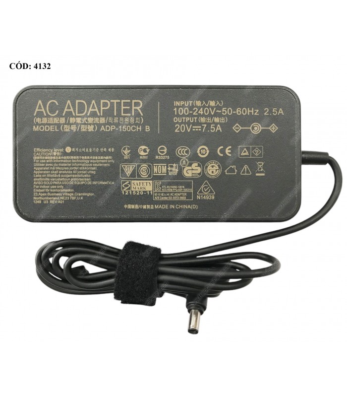 CARGADOR ASUS 20V---7.5A 150W PIN 6.0*3.7 100-240V~ US 50-60Hz 3PRONG SIN CABLE DE PODER ADP-150CH B ORIG. (SN)
