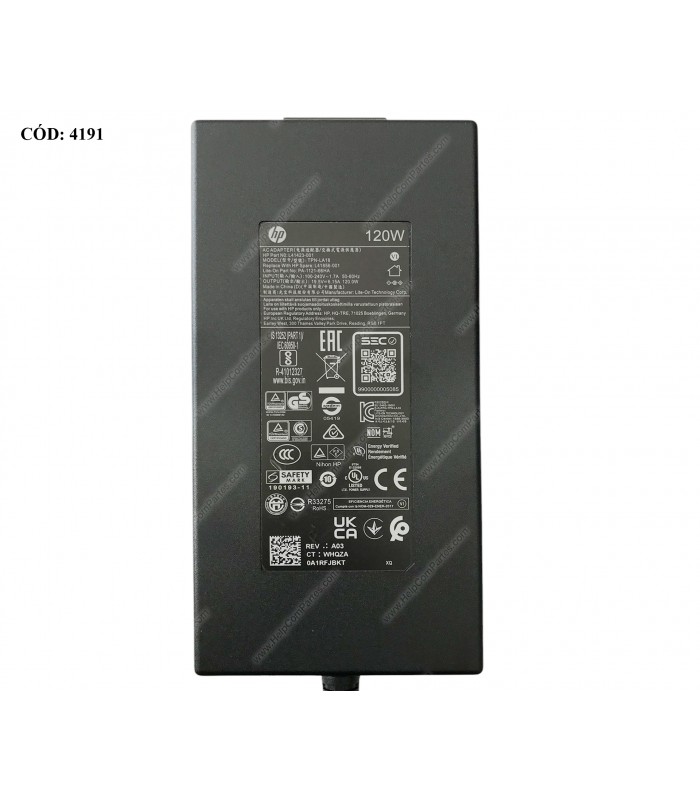 CARGADOR HP 19.5V---6.15A 120W PIN 4.5*3.0 100-240V~ US 50-60Hz 3PRONG L41856-001 KIT ORIG.