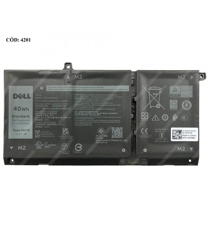 BATERIA DELL 11.25V---40WH 3C JK6Y6/ INSP. 13 14 15 5402 5405 5501 5502 5505 LATITUDE 3410 3510 VOSTRO SERIES 0CF5RH ORIG.