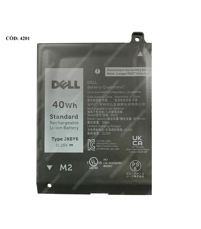 BATERIA DELL 11.25V---40WH 3C JK6Y6/ INSP. 13 14 15 5402 5405 5501 5502 5505 LATITUDE 3410 3510 VOSTRO SERIES 0CF5RH ORIG.