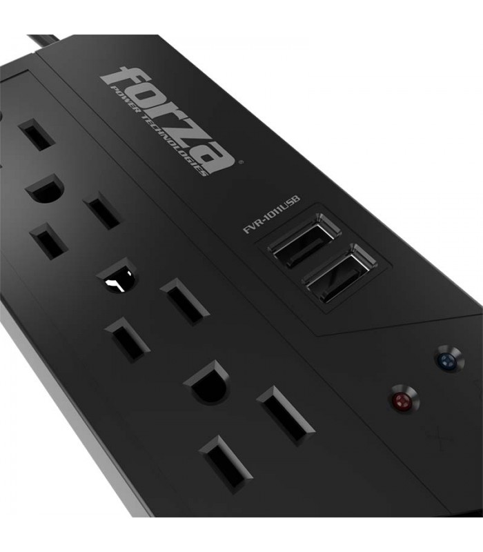 REGULADOR FORZA FVR-1011USB 1000VA/500W, BLACK 115V 50/60Hz 4.80A,2XUSB 5V/2.1A,4SLDS 5-15R/