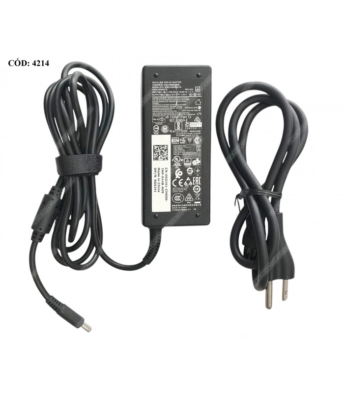 CARGADOR DELL 19.5V---3.34A 65W PIN 4.5*3.0 100-240V~ US 50-60Hz 3PRONG 0MGJN9 ORIG. (DS)