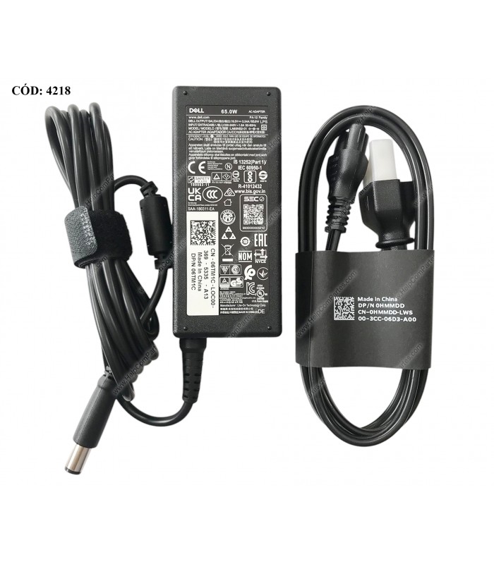 CARGADOR DELL 19.5V---3.34A 65W PIN 7.4*5.0 100-240V~ US 50-60Hz 3PRONG 06TM1C ORIG.