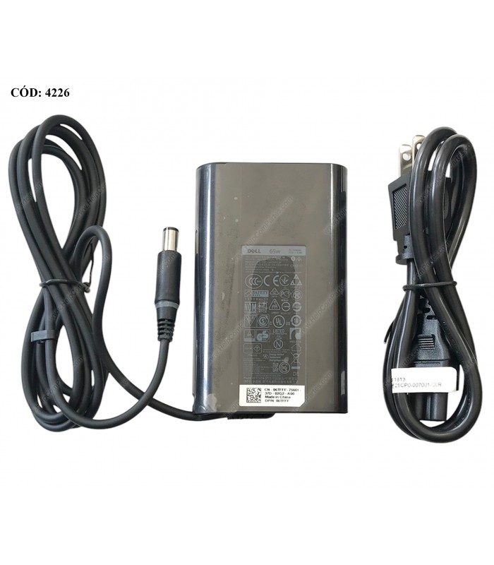 CARGADOR DELL 19.5V---3.34A 65W PIN 7.4*5.0 100-240V~ US 50-60Hz 3PRONG SLIM 06TFFF OEM