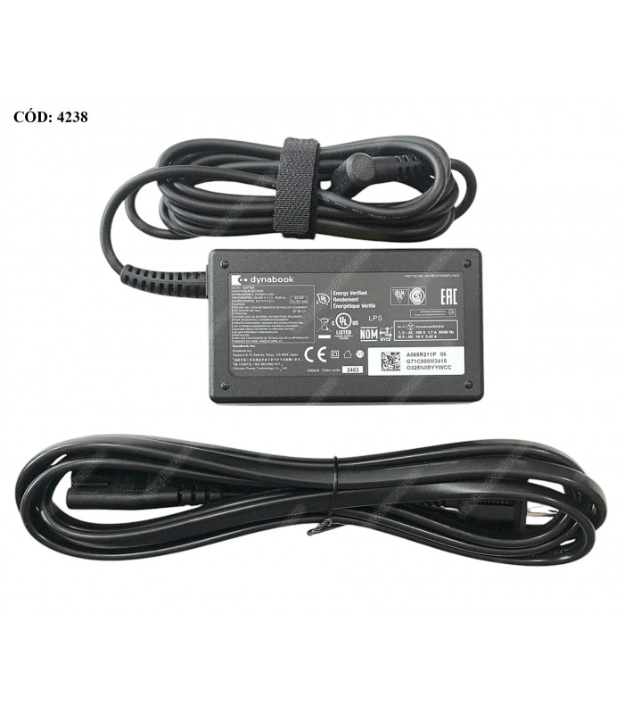 CARGADOR DYNABOOK 19V---3.42A 65W PIN 5.5*2.5 100-240V~ US 50-60Hz 2PRONG PA5367U-1ACA ORIG.