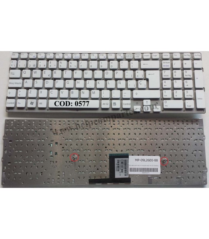 TECLADO SONY VPC-EC VPCEC PCG-9 PCG-91111L PCG-91111M PCG-91112L SERIES SIN MARCO 148794061 BLANCO SP ORIG.