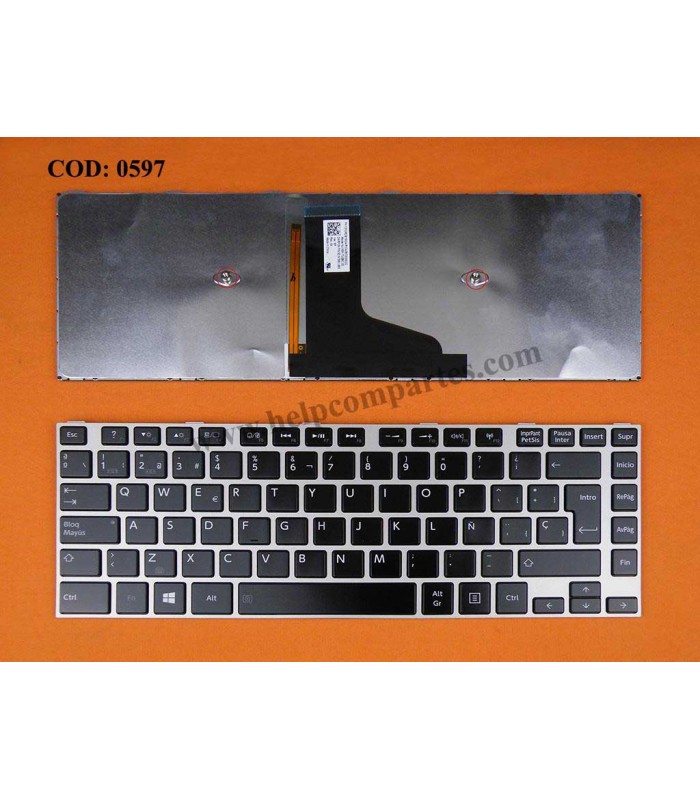 TECLADO TOSHIBA SATELLITE E40-A E45-A E40T-A E45T-A SERIES MARCO SILVER +BACKLIT 9Z.N7SBC.G0S BK SP ORIG.