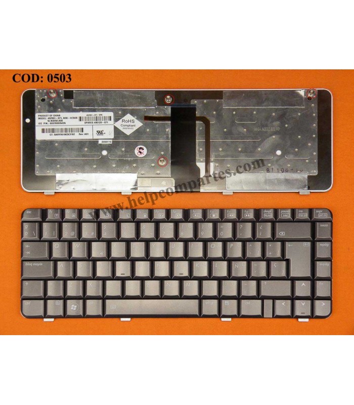 TECLADO HP PAV DV3000 DV3500 DV3700 SERIES SIN MARCO +BACKLIT 492991-071 CAFE SP ORIG.